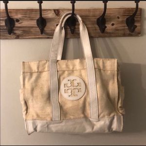 Tory Burch Canvas Leather Tote Bag